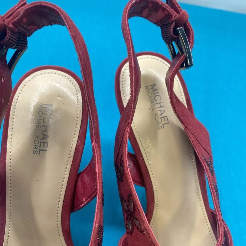 MICHAEL Michael Kors Platform Sandals High Heels Red Size 7 Open Toe Slingback